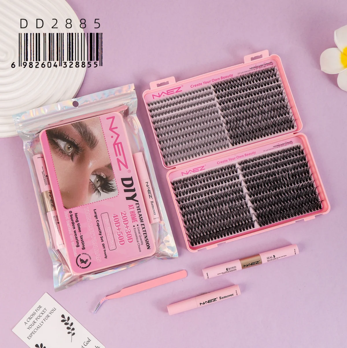 Kit de Pestanas Diy con Pinza y Bond Seal 20d+30d+40d+50d 0.07d Mix Naez
