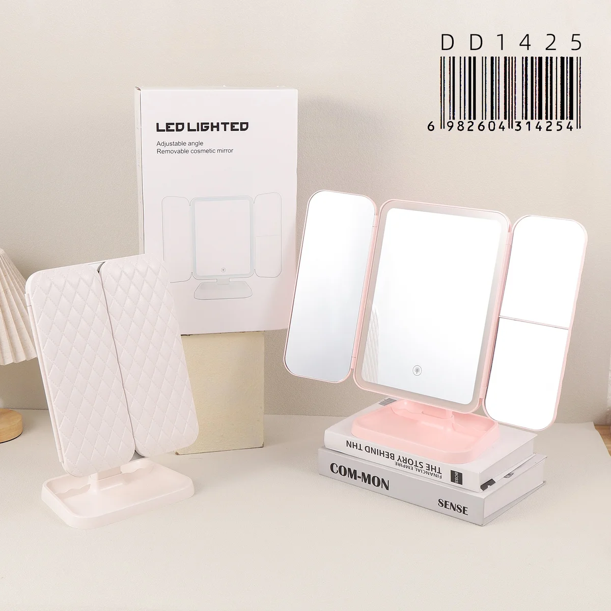 Espejo de Maquillaje Triptico Plegable de Mesa con Luz Led