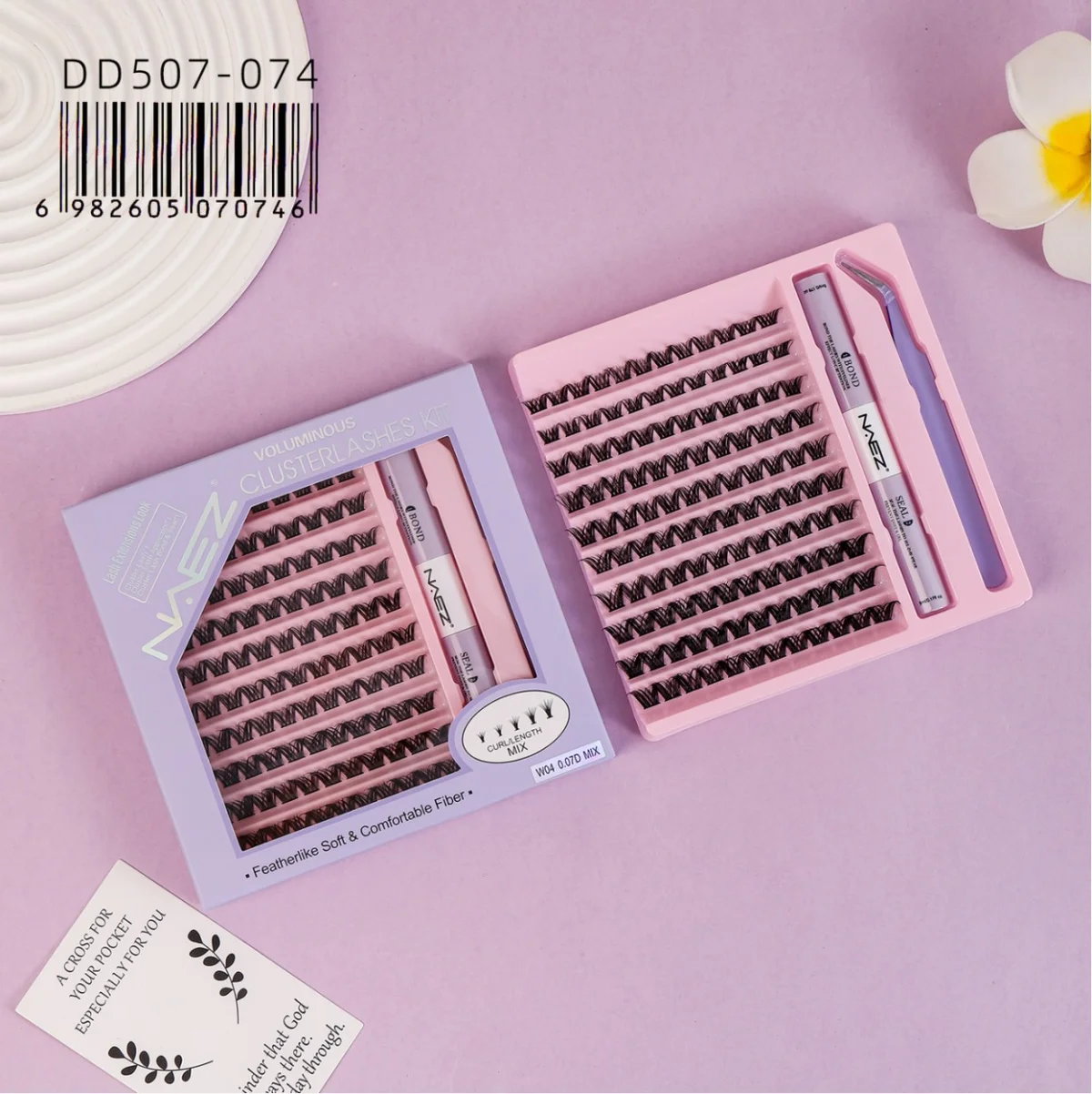 Kit de Pestanas Cluster Diy con Pegamento Removedor y Pinza W04 0.07d Mix Naez
