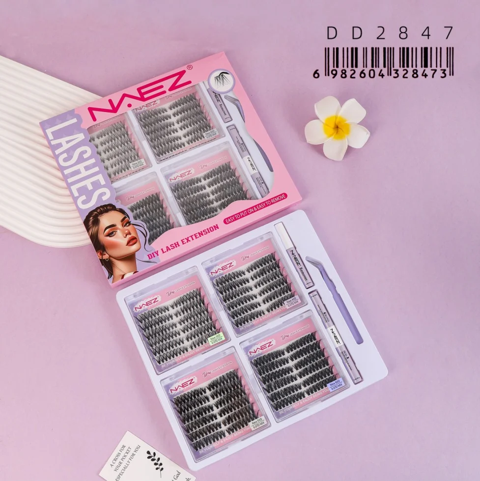 Kit de Pestanas Cluster Diy con Pegamento Removedor y Pinza 30d+40d+50d+60d 0.07d Mix Naez