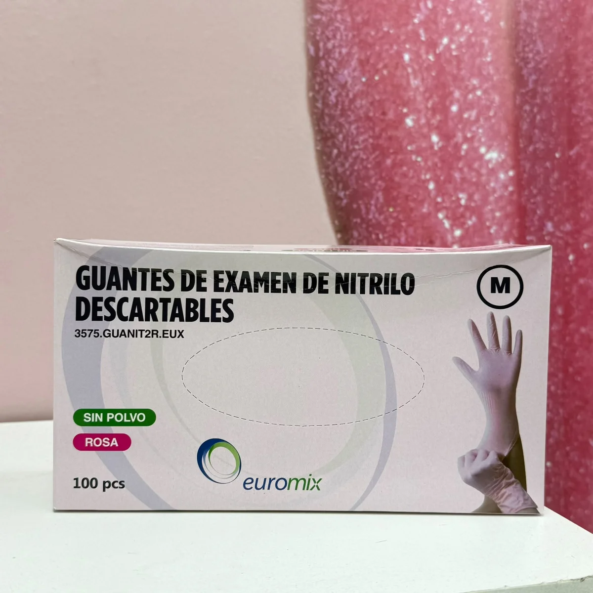 GUANTES DE EXAMEN NITRILO ROSA TALLE M
