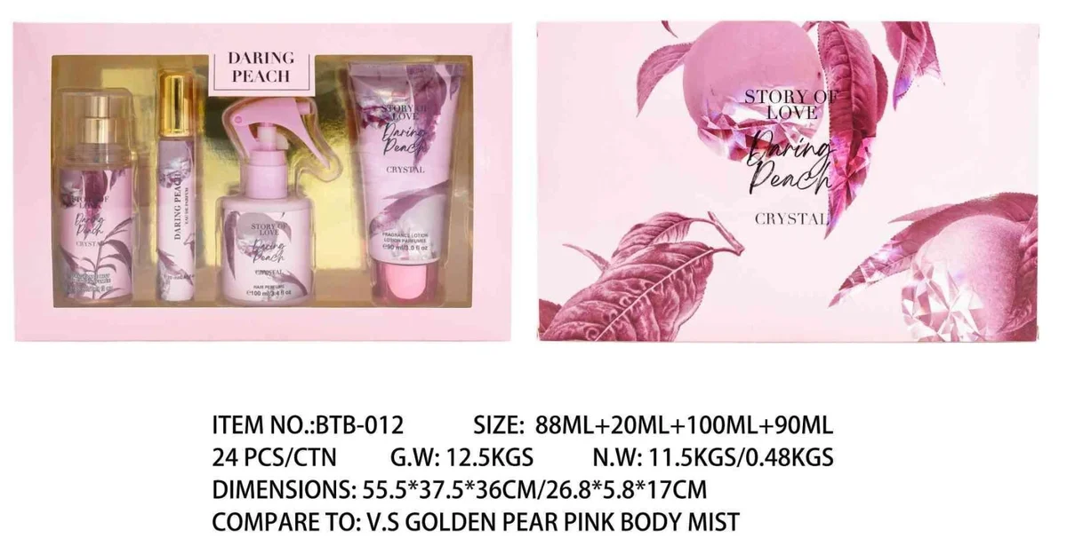 Set de Perfume Body Mist Fragancia Splash Crema Corporal 4pcs
