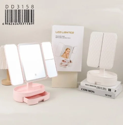 Espejo de Maquillaje Triptico Plegable de Mesa con Luz Led