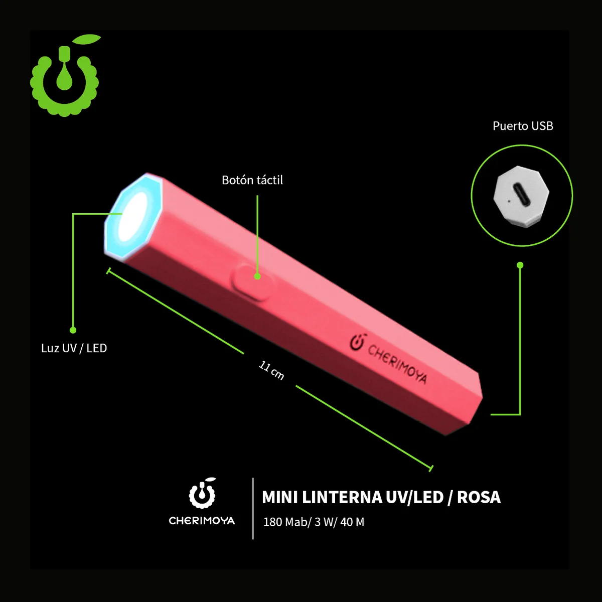 MINI LAMPARA LED PARA UNAS PORTATIL RECARGABLE CHERIMOYA