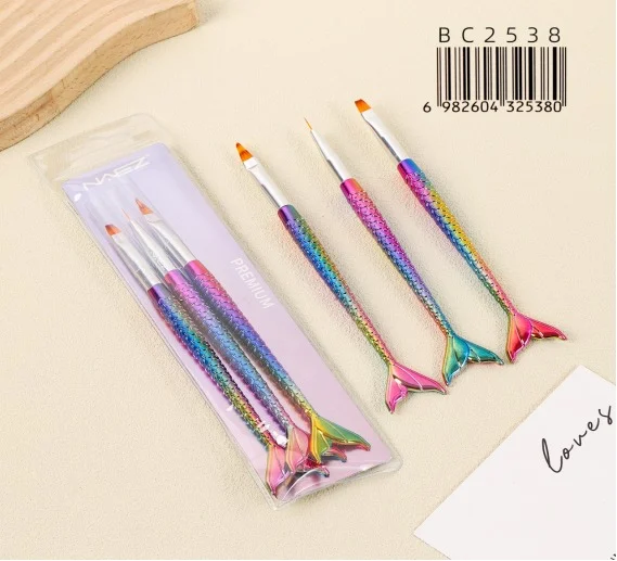 P*12 SET DE 3 PINCELES DE SIRENA PARA NAIL ART NAEZ