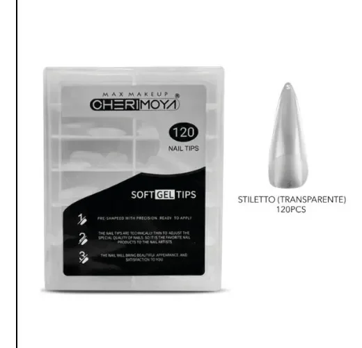 TIPS PARA SOFT GEL STILETTO PRELIMADO 120PCS CHERIMOYA