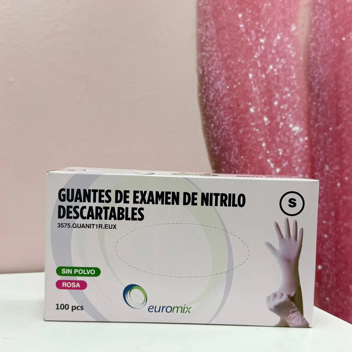 GUANTES DE EXAMEN NITRILO ROSA TALLE S