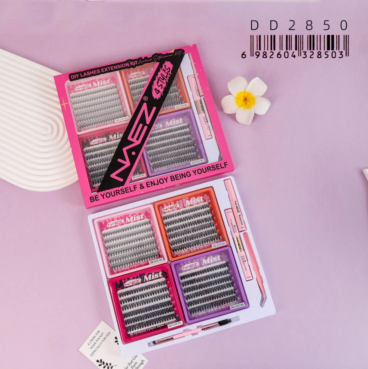 Kit de Pestanas Cluster Diy con Pegamento Removedor y Pinza 20d+30d+40d+50d 0.07d Mix Naez