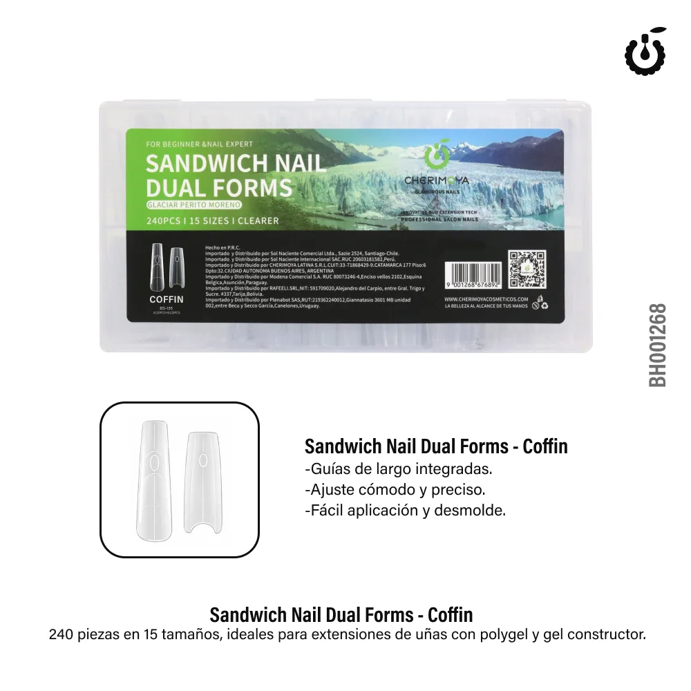 Capsulas Dual Form Sandwich Nail 240pcs Coffin Cherimoya