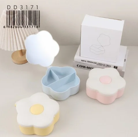 Alhajero Organizador de Joyas Portatil en Forma de Flor con Espejo